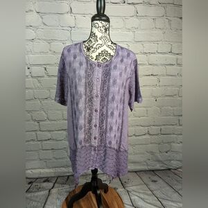 Fabulous women's short sleeve button front tie back blouse size m geo print b17